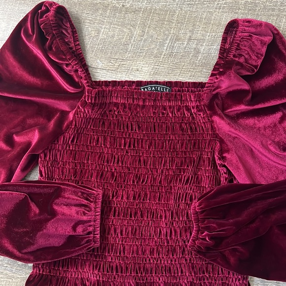 Bagatelle Collection Women's Blouse Velvet Smocked Bodice Long Puff Sleeve SZ M - Picture 3 of 5